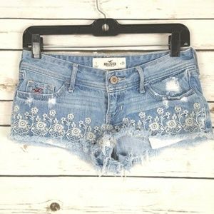 Hollister Embroidered Distressed Jean Shorts 1 Low Rise